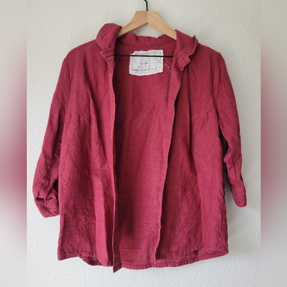 Women's Open-Front Ruffled Collar Jacket - Deep Berry